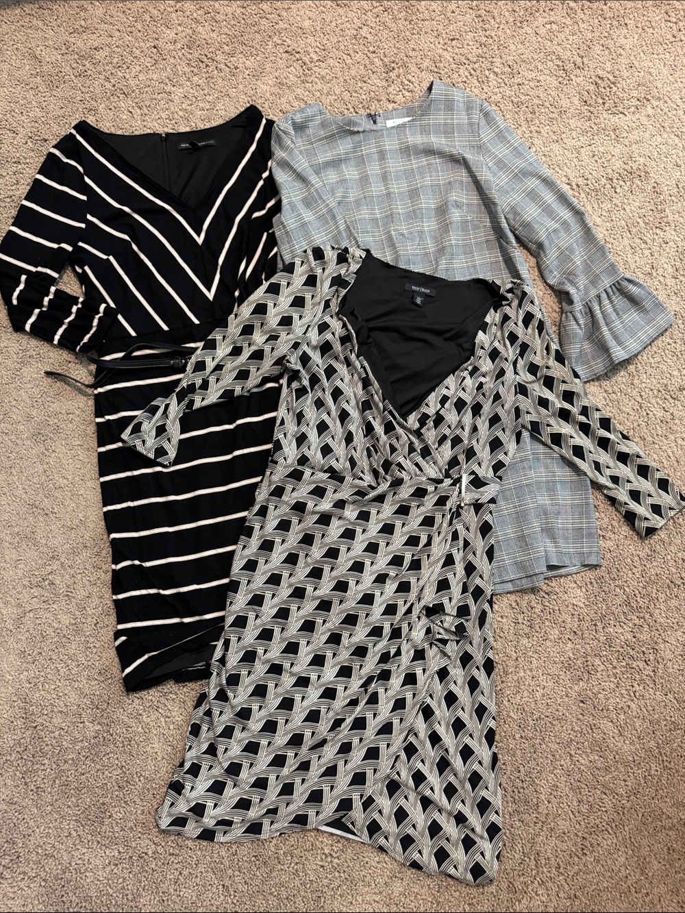 White House Black Market Black & Cream Patterned Dresses